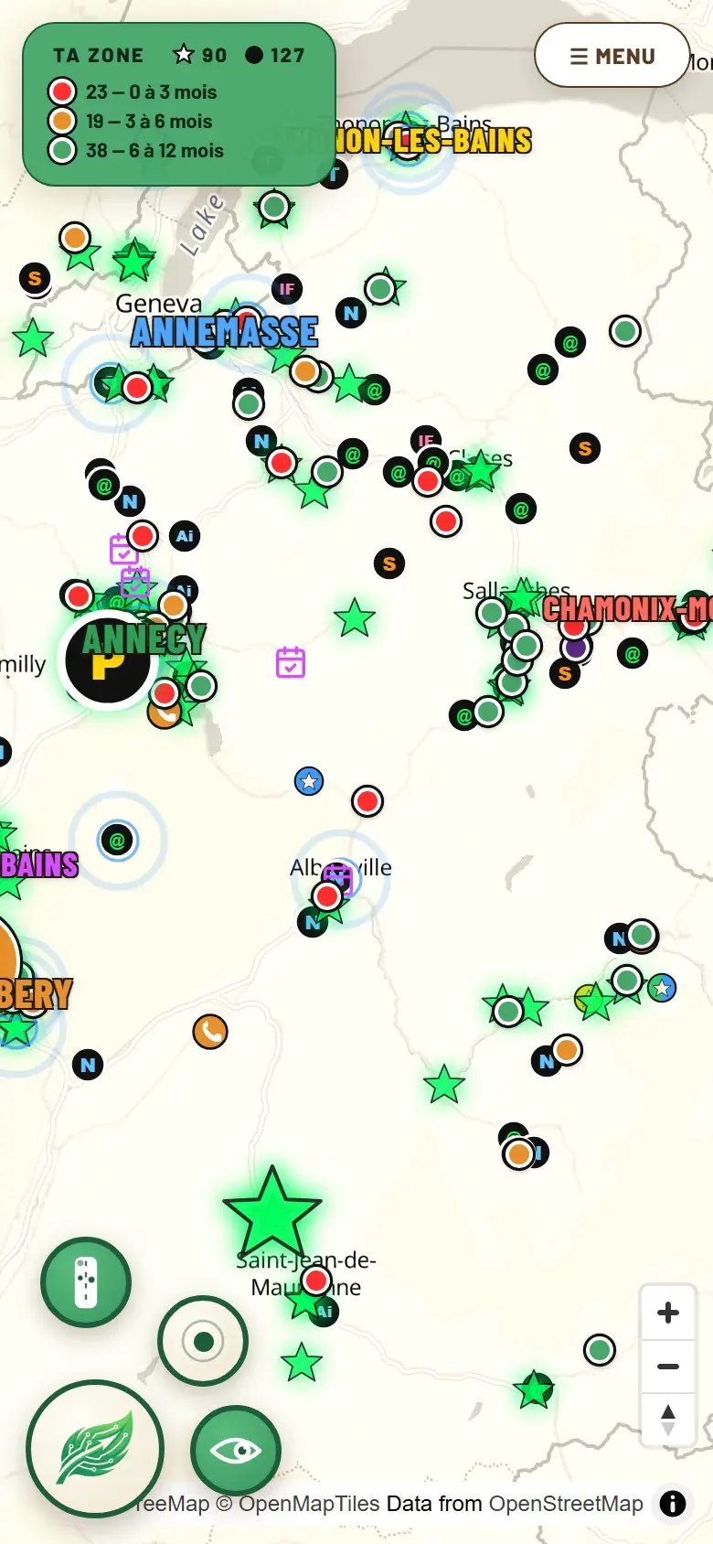 La carte FreeWay : toute la zone d'un commercial, les nouveautés de la semaine en surbrillance