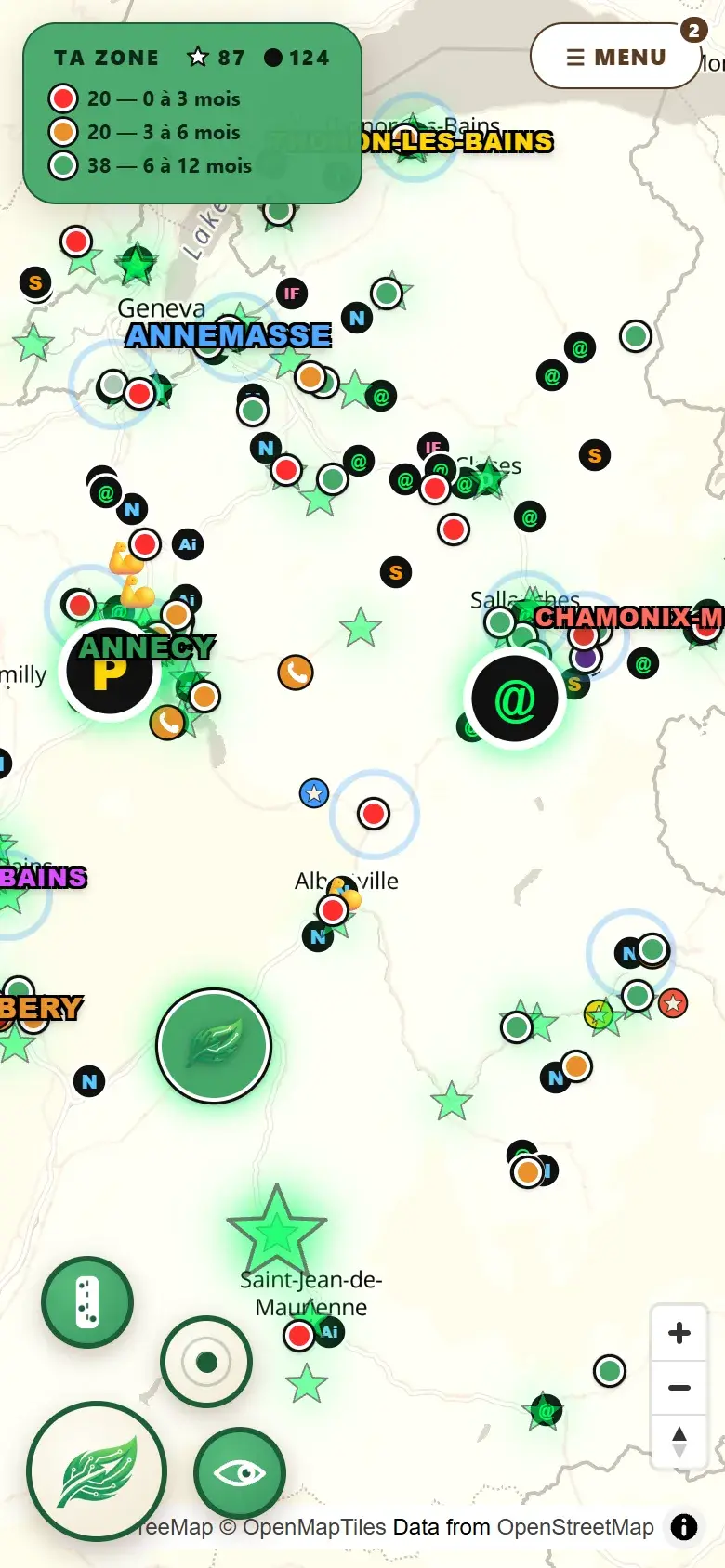 Carte FreeWay : toutes les agences de la zone posées sur la carte, un halo bleu sur celles qui ont bougé cette semaine, et la légende TA ZONE